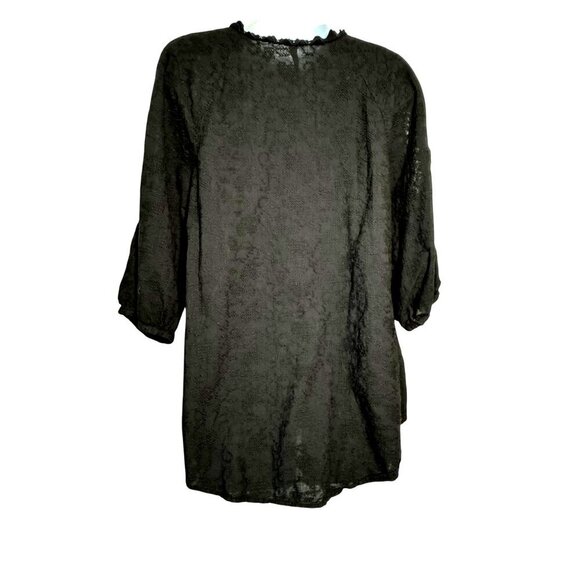 XCVI black tunic top size XL crochet v-neck 3/4 sleeves loose fit cotton - Picture 4 of 8